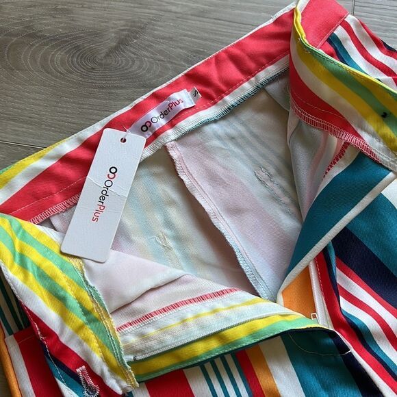 NWT Rainbow Y2k Pants High Waist Bootcut Leg Pants Streetwear Retro Size Small - Picture 6 of 7